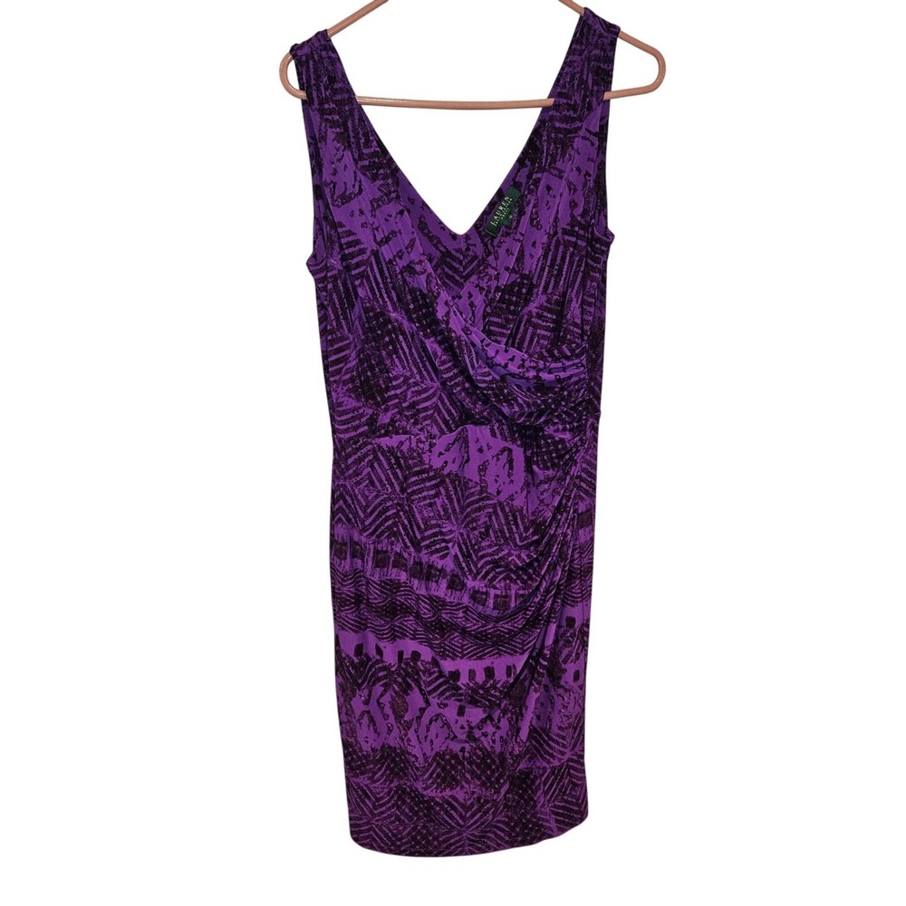 Lauren Ralph Lauren Woman Size 10 Faux wrap Ruched Dress Sleeveless Feminine Sex